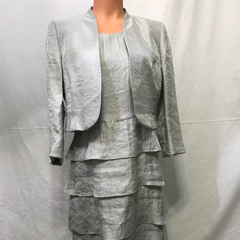 Kasper Two Piece Silver Dress with Jacket -Size 10